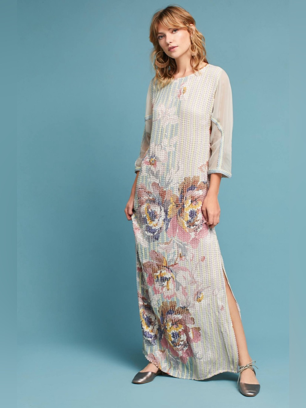 Anthropologie Geisha Designs Embellished Floral Column Dress